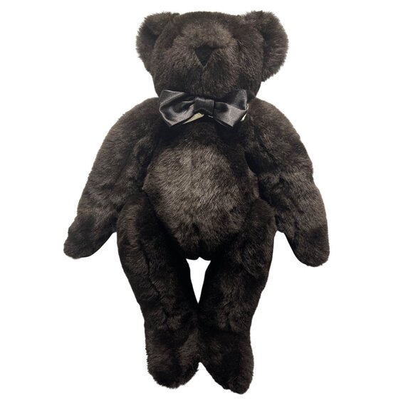 Vintage 1997 Vermont Teddy Bear Jointed Dark Chocolate Brown Bow Tie 16” - Picture 7 of 12